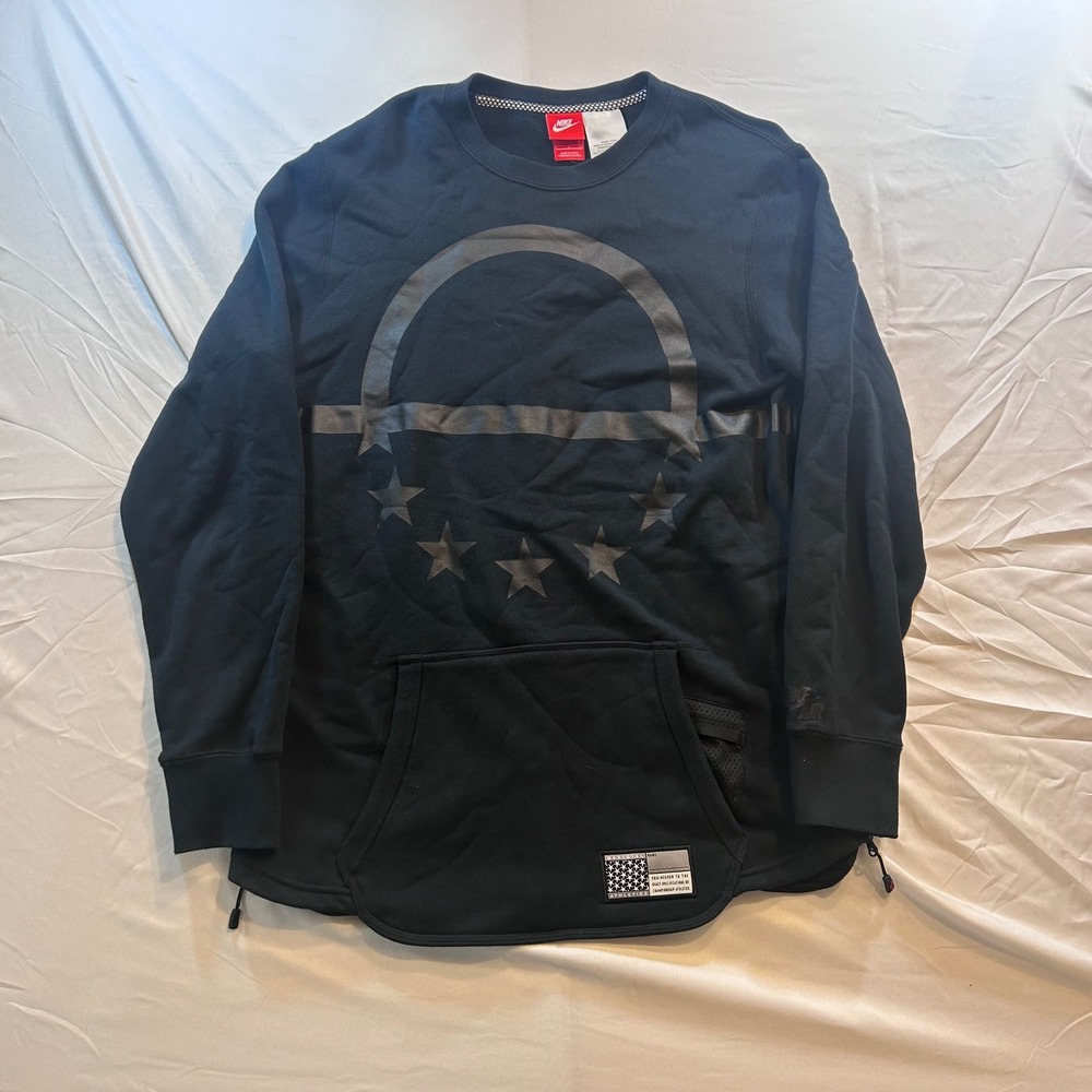 Nike Air Athletics Mens Black Crewneck Sweatshirt Side Zips Stars Large